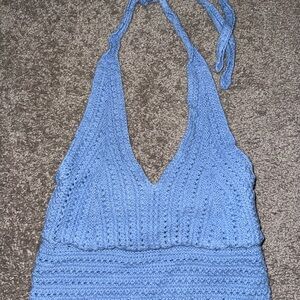 Hollister Light Blue Crochet Crop Top
